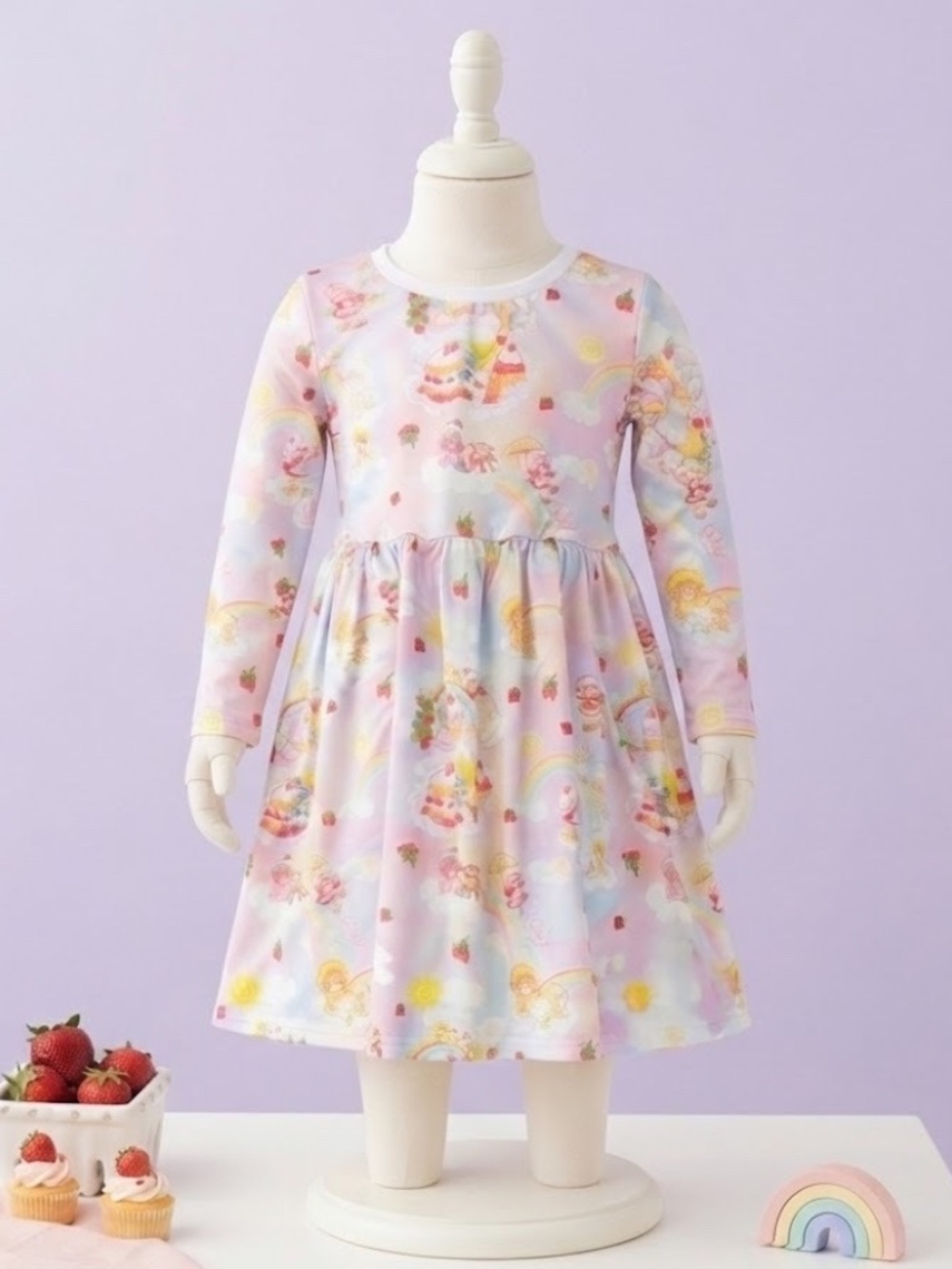 Strawberry Shortcake Long Sleeve Whimsical Print Dress Size 5T Colorful